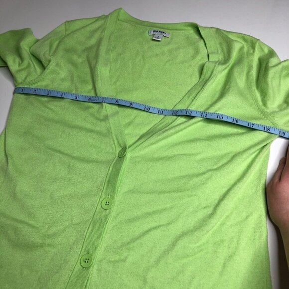 Old Navy Bright Lime Green Long Pocket Button Down Cardigan Cozy Sweater SIZE M - Picture 11 of 13